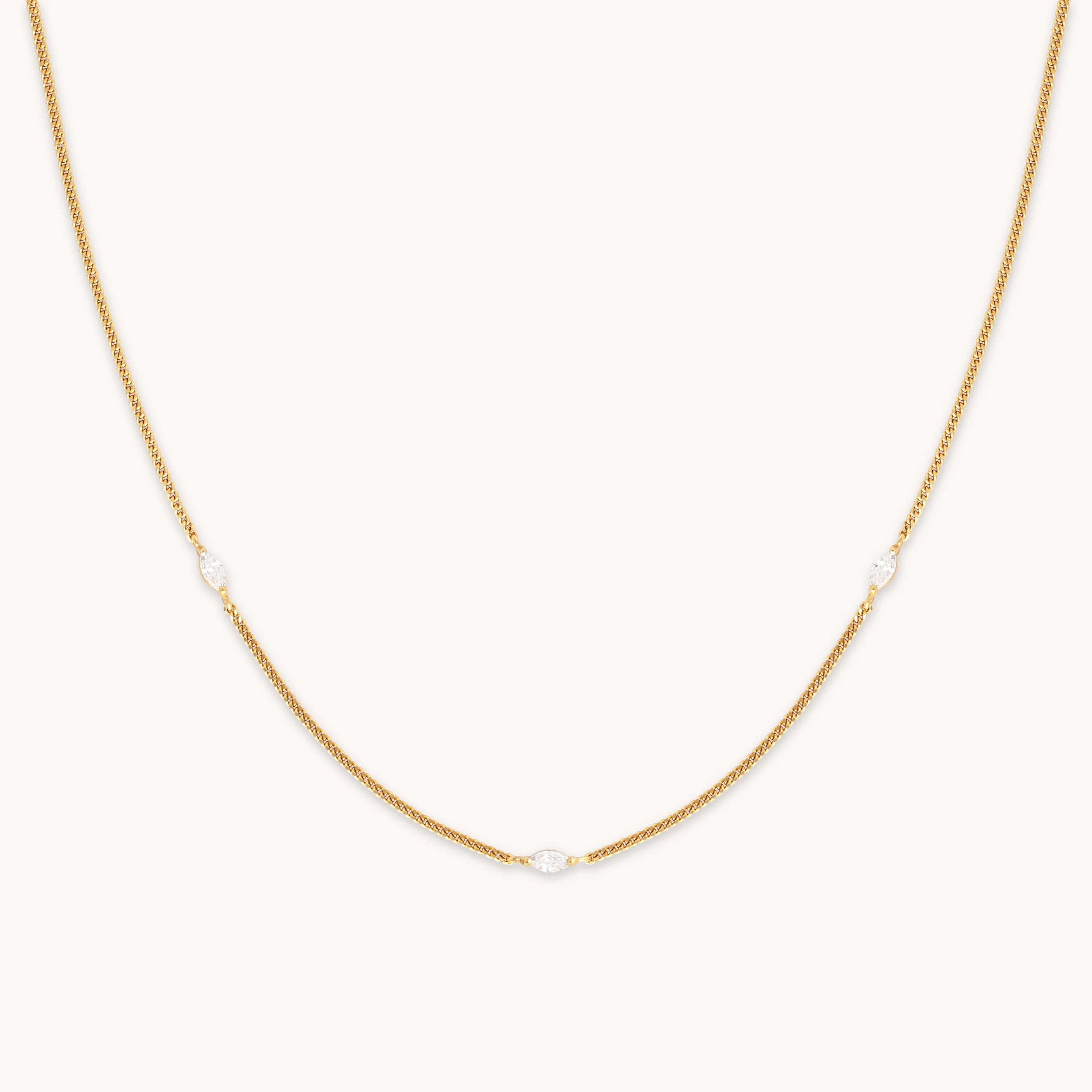 Station Navette Crystal Necklace in Gold