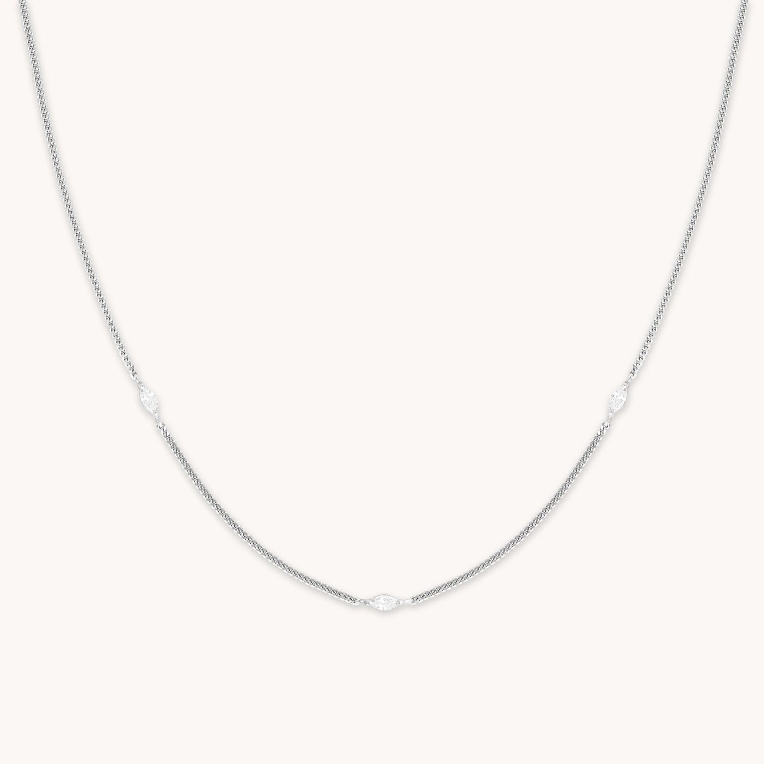 Station Navette Crystal Necklace in Silver