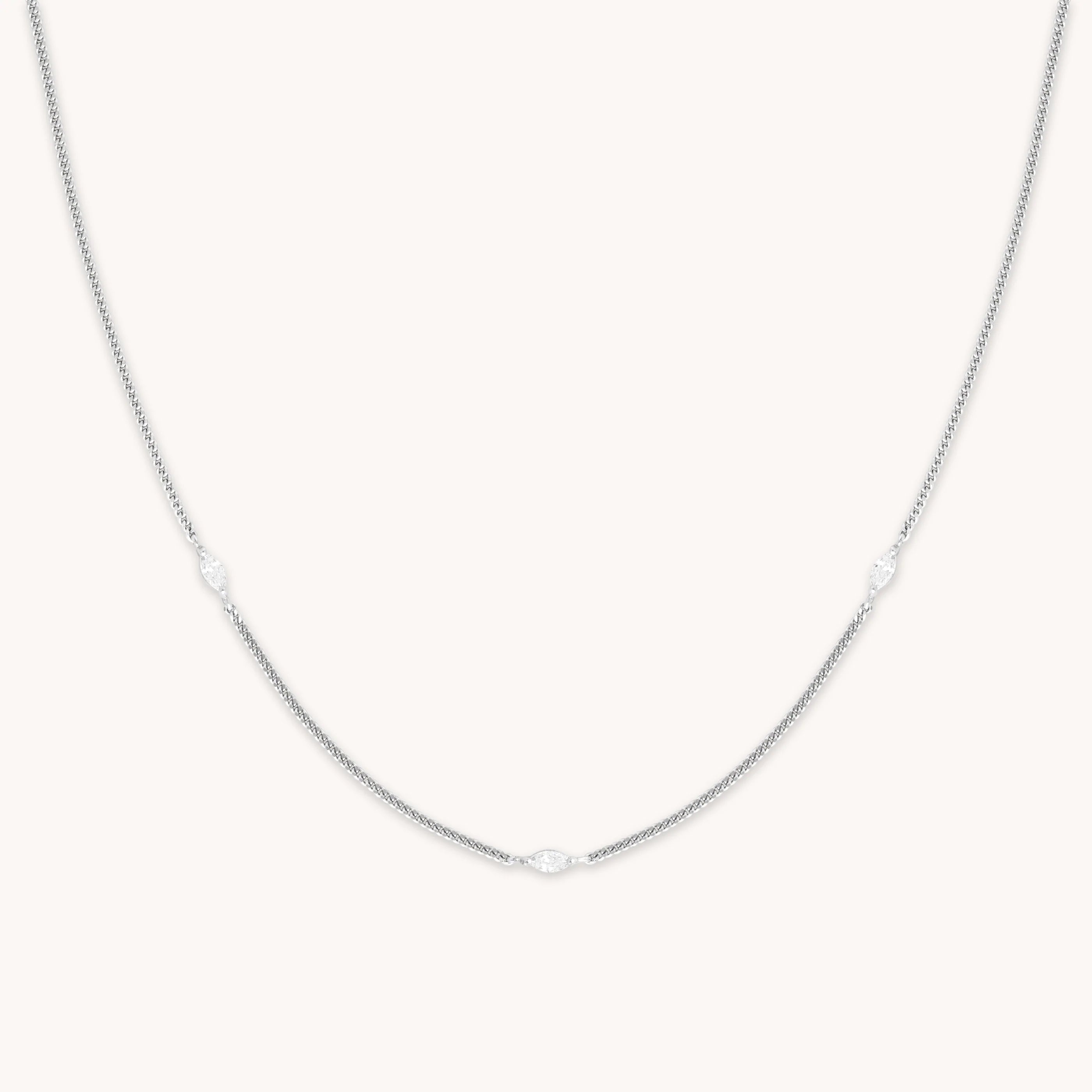 Station Navette Crystal Necklace in Silver