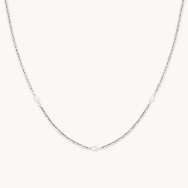 Station Navette Crystal Necklace in Silver