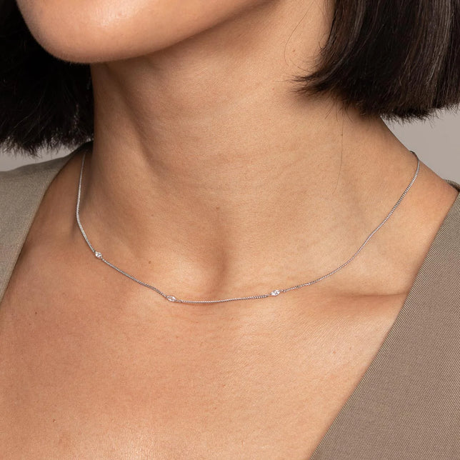 Station Navette Crystal Necklace in Silver worn
