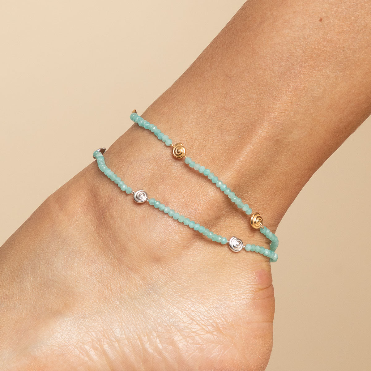 Amazonite Shell Anklet in Silver