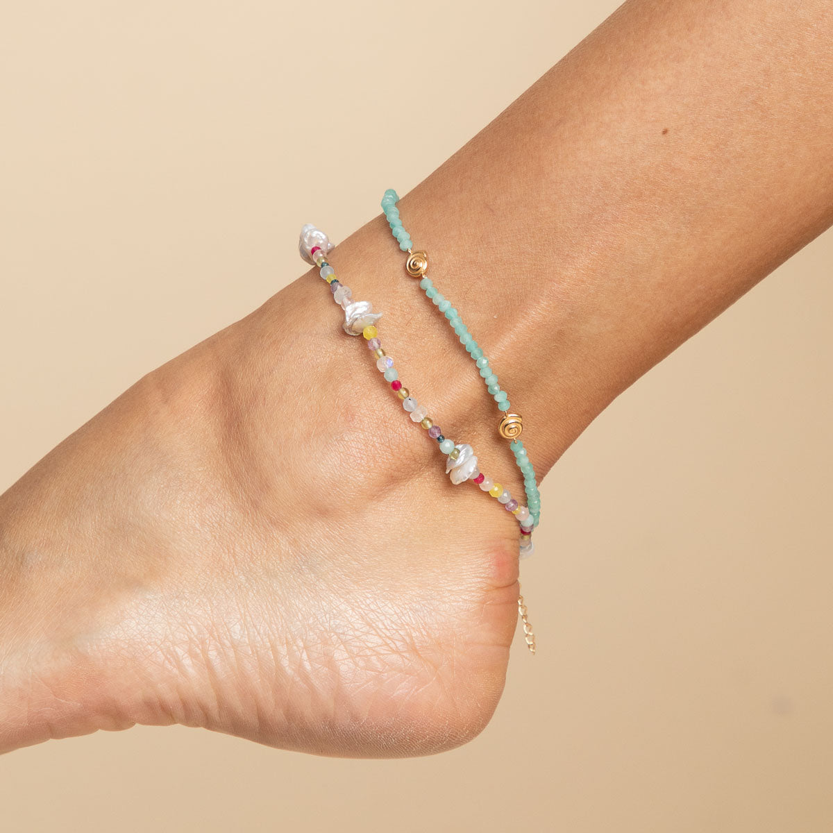 Amazonite Shell Anklet in Gold