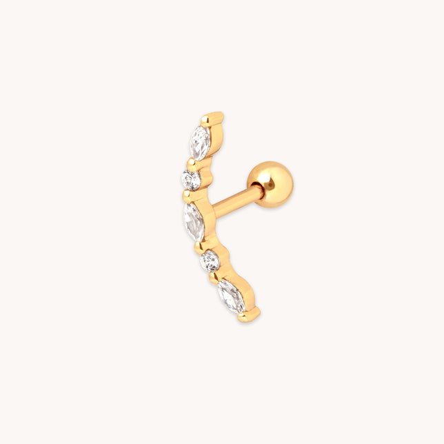Navette Crystal Curved Barbell in Gold