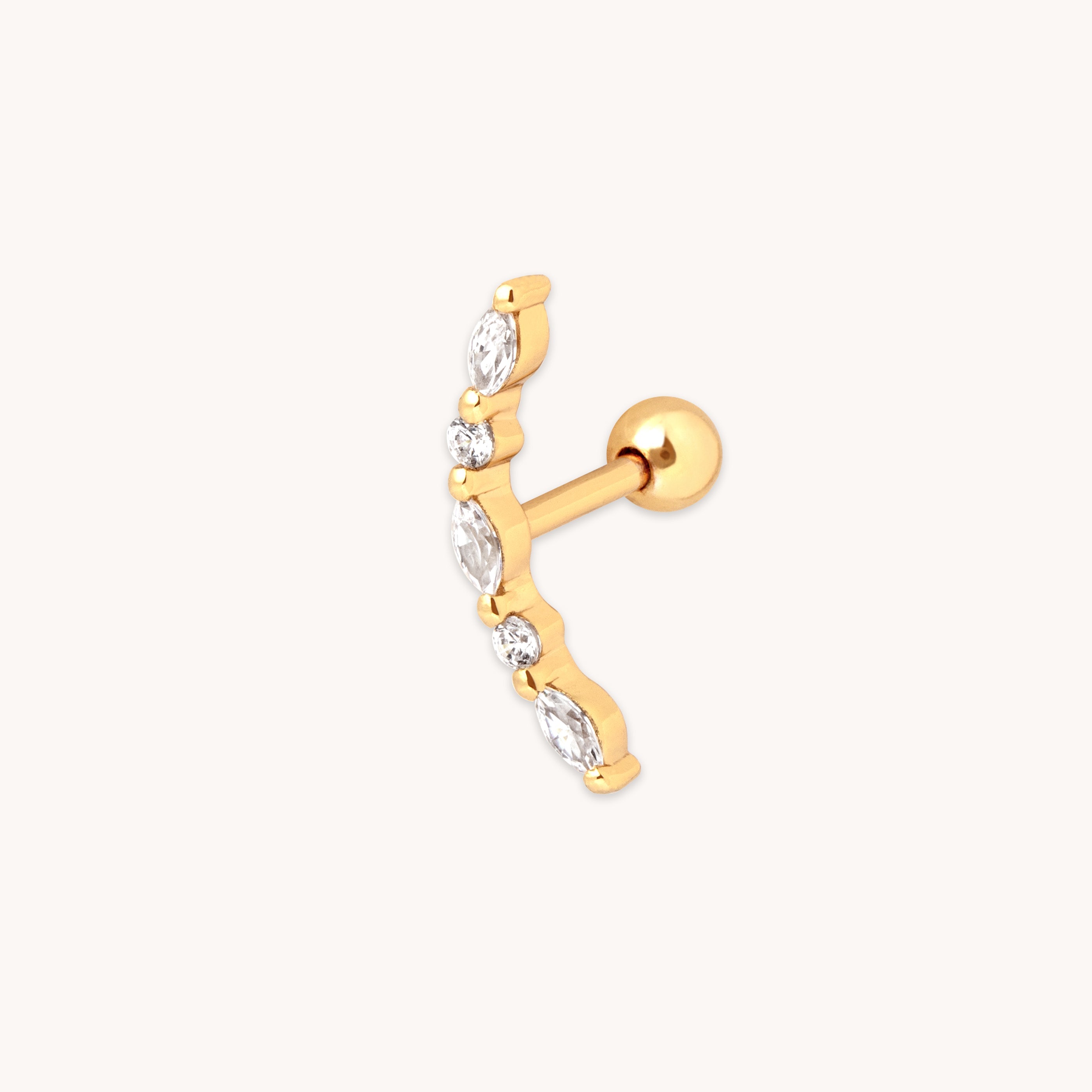 Navette Crystal Curved Barbell in Gold