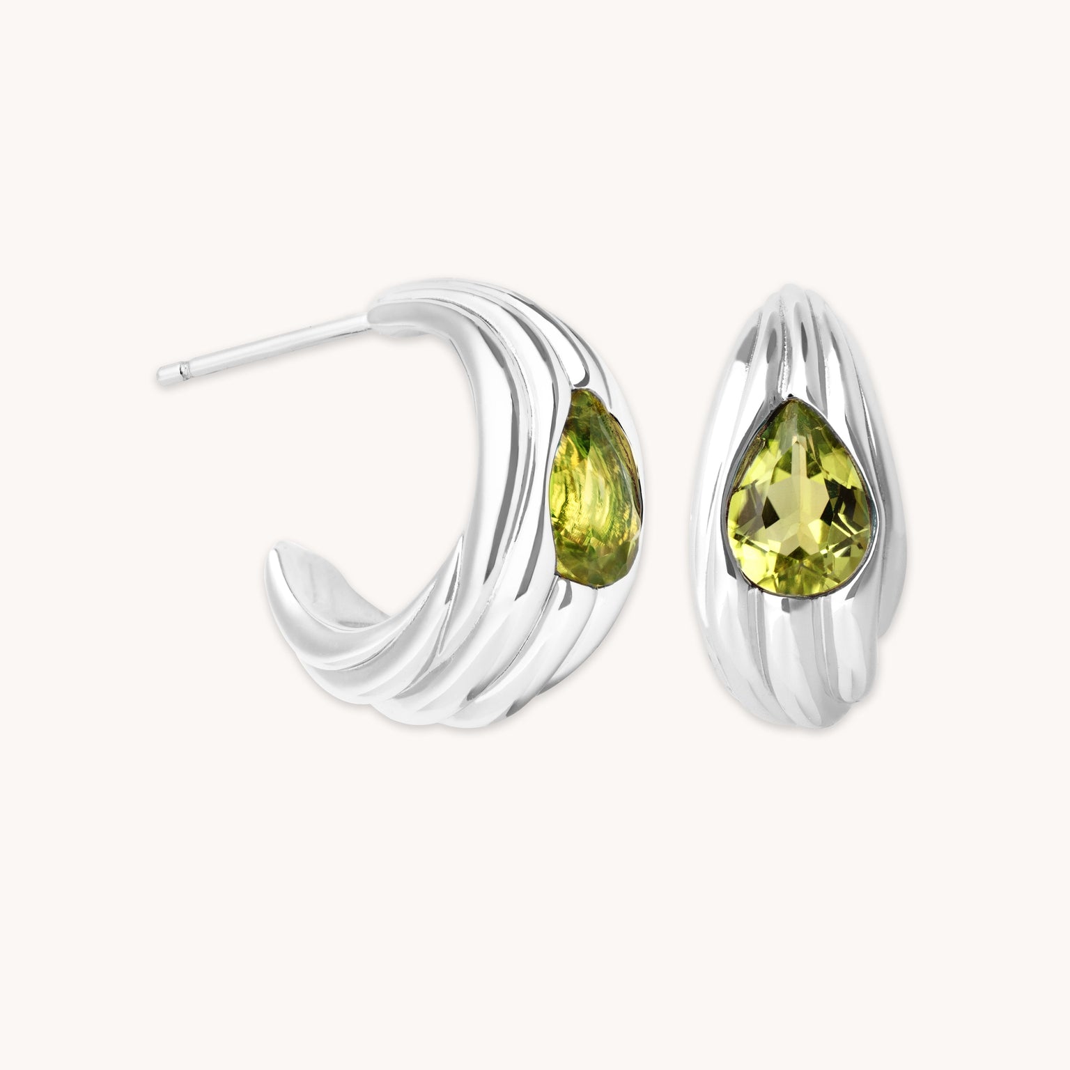 Olivine Wave Dome Hoops in Silver