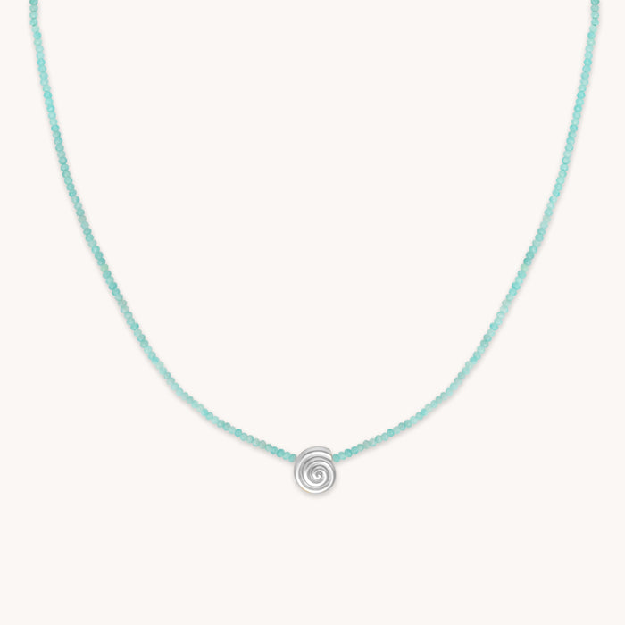 Amazonite Shell Pendant Necklace in Silver