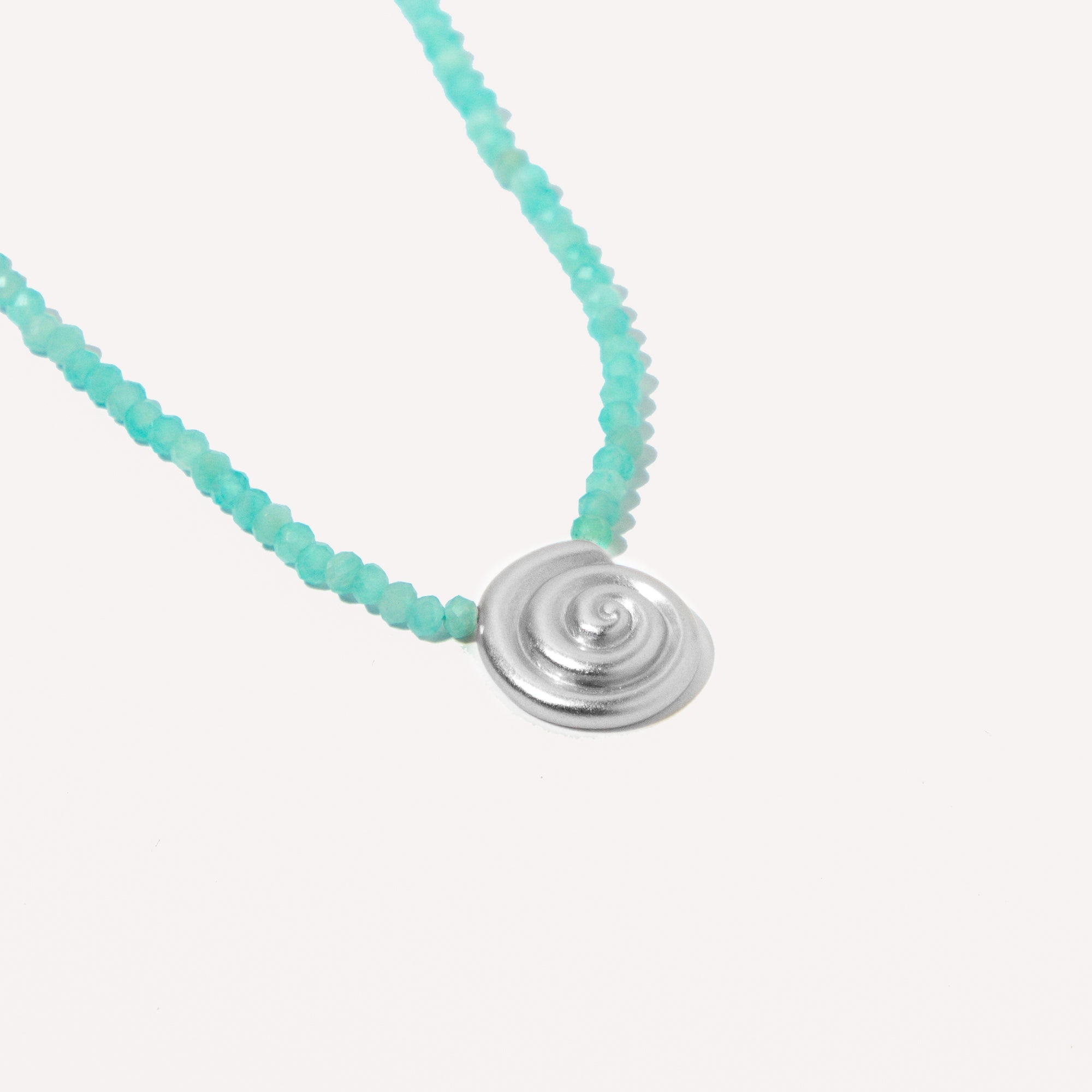 Amazonite Shell Pendant Necklace in Silver