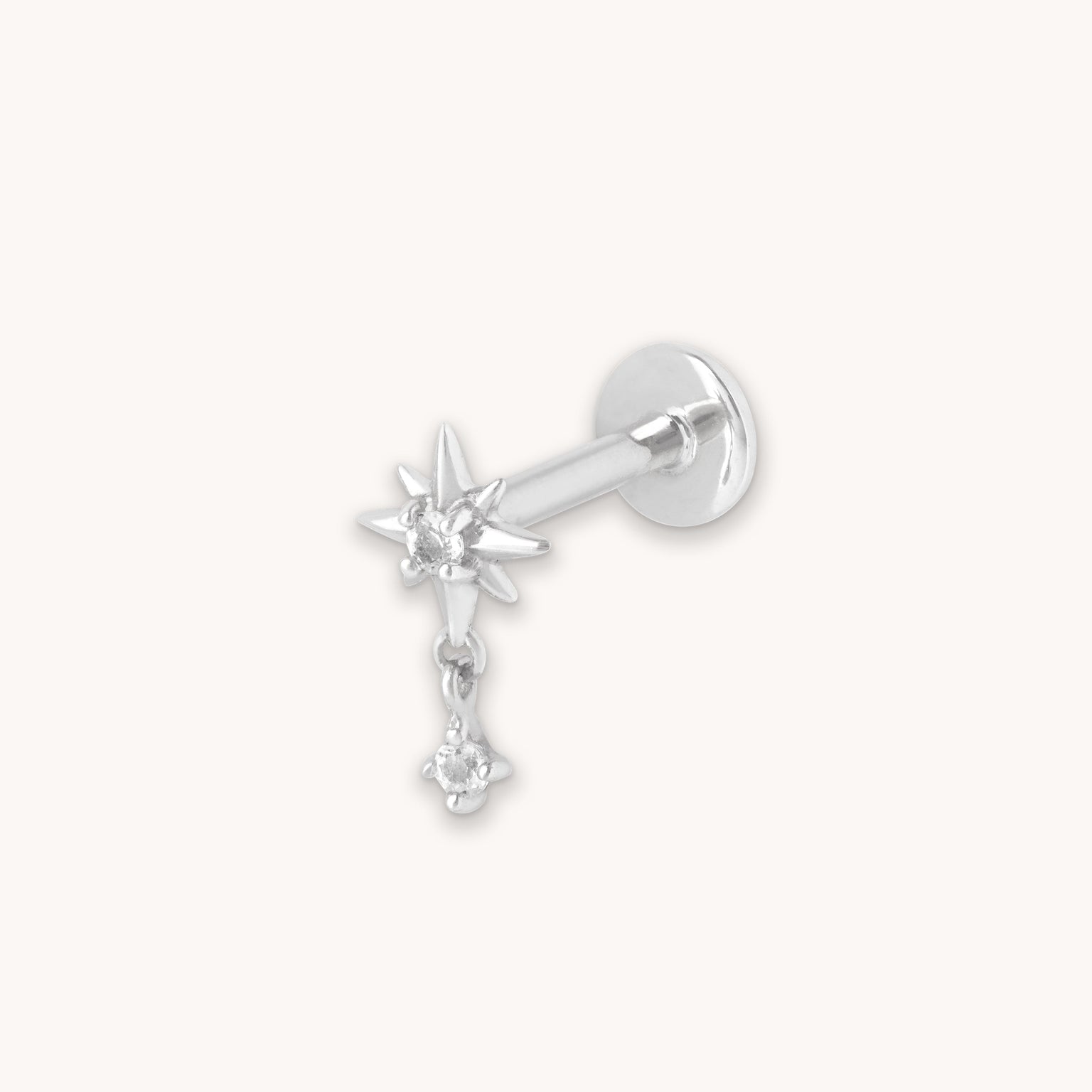 Twilight Star Charm Piercing Stud in Solid White Gold