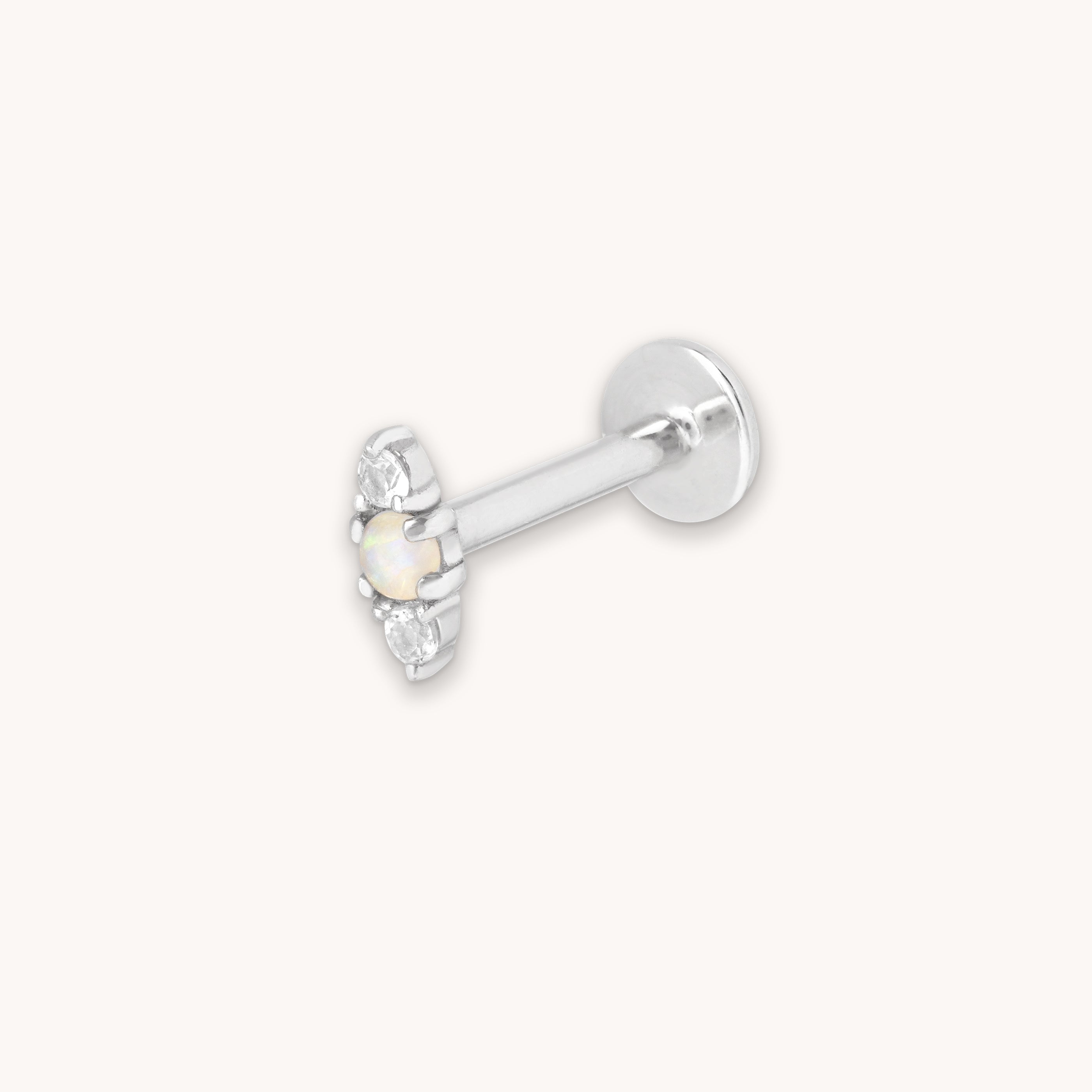 Opal Cluster Piercing Stud in Solid White Gold