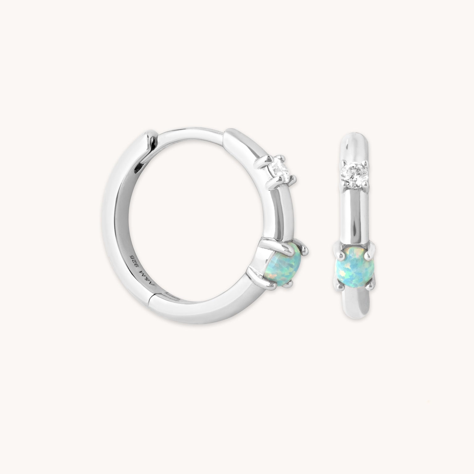 Aura Opal Hoops in Silver