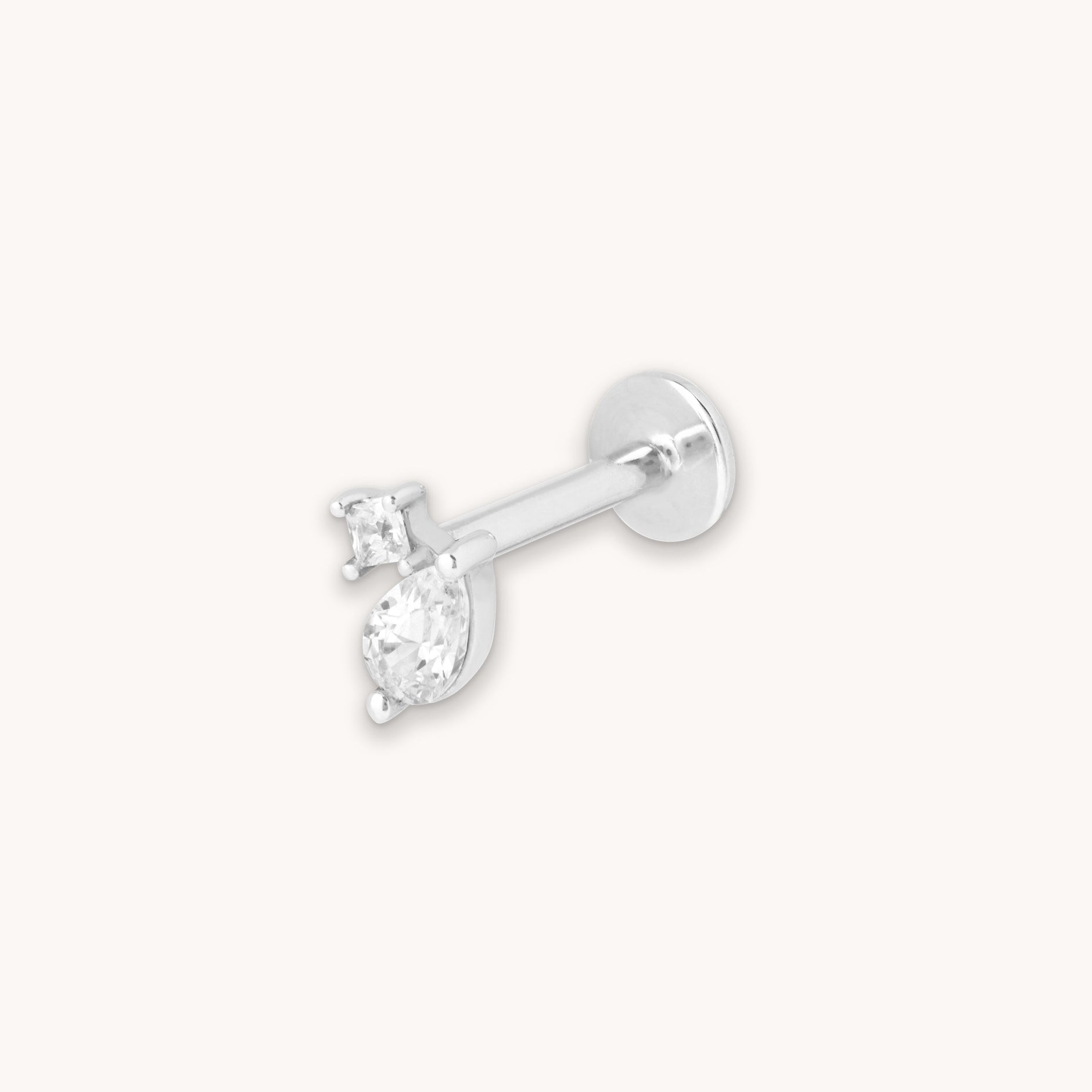 Double Gem Piercing Stud 6mm in Solid White Gold