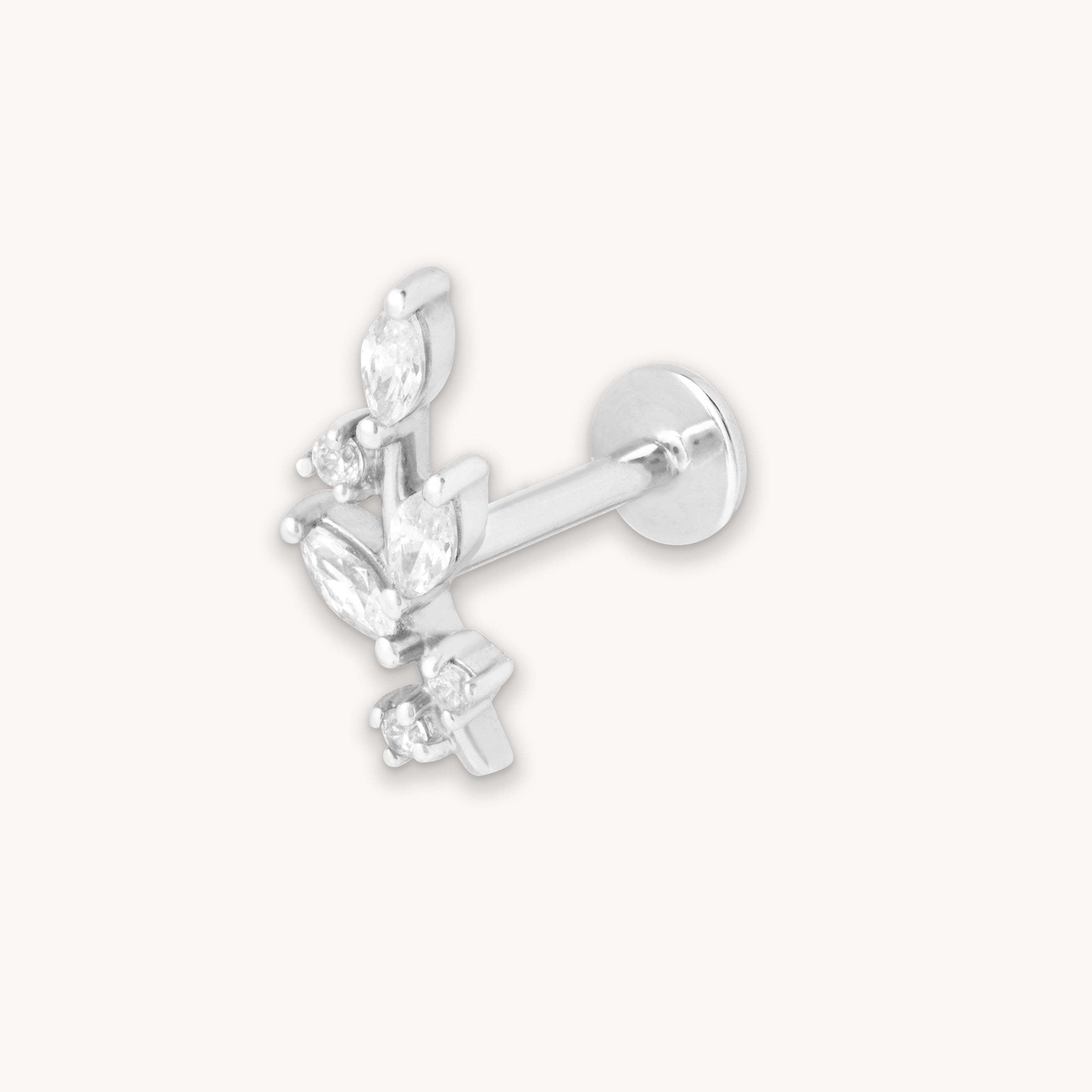 Botanical Piercing Stud 6mm in Solid White Gold