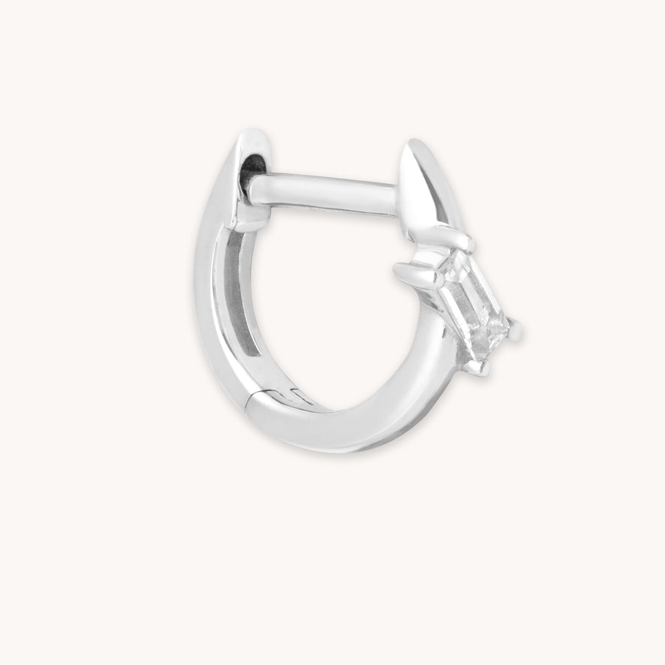 Baguette Piercing Hoop in Solid White Gold