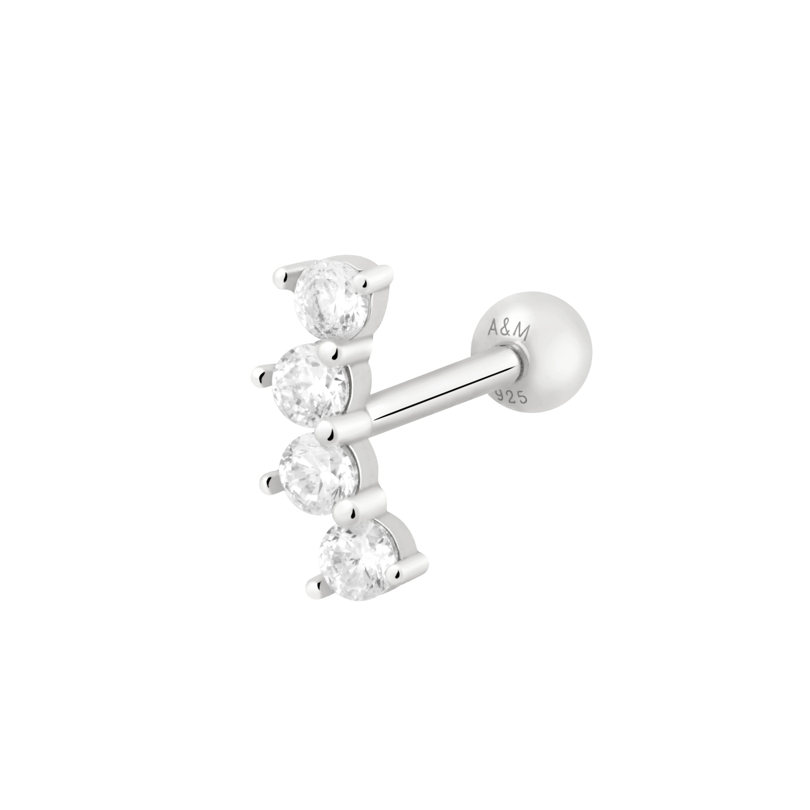 Curved Crystal Barbell in Silver