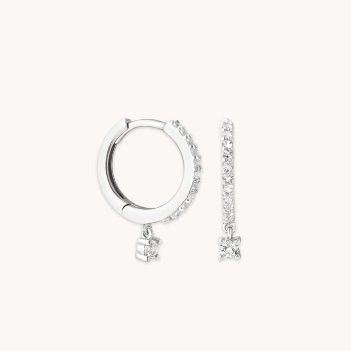 Topaz Charm Hoops in Solid White Gold