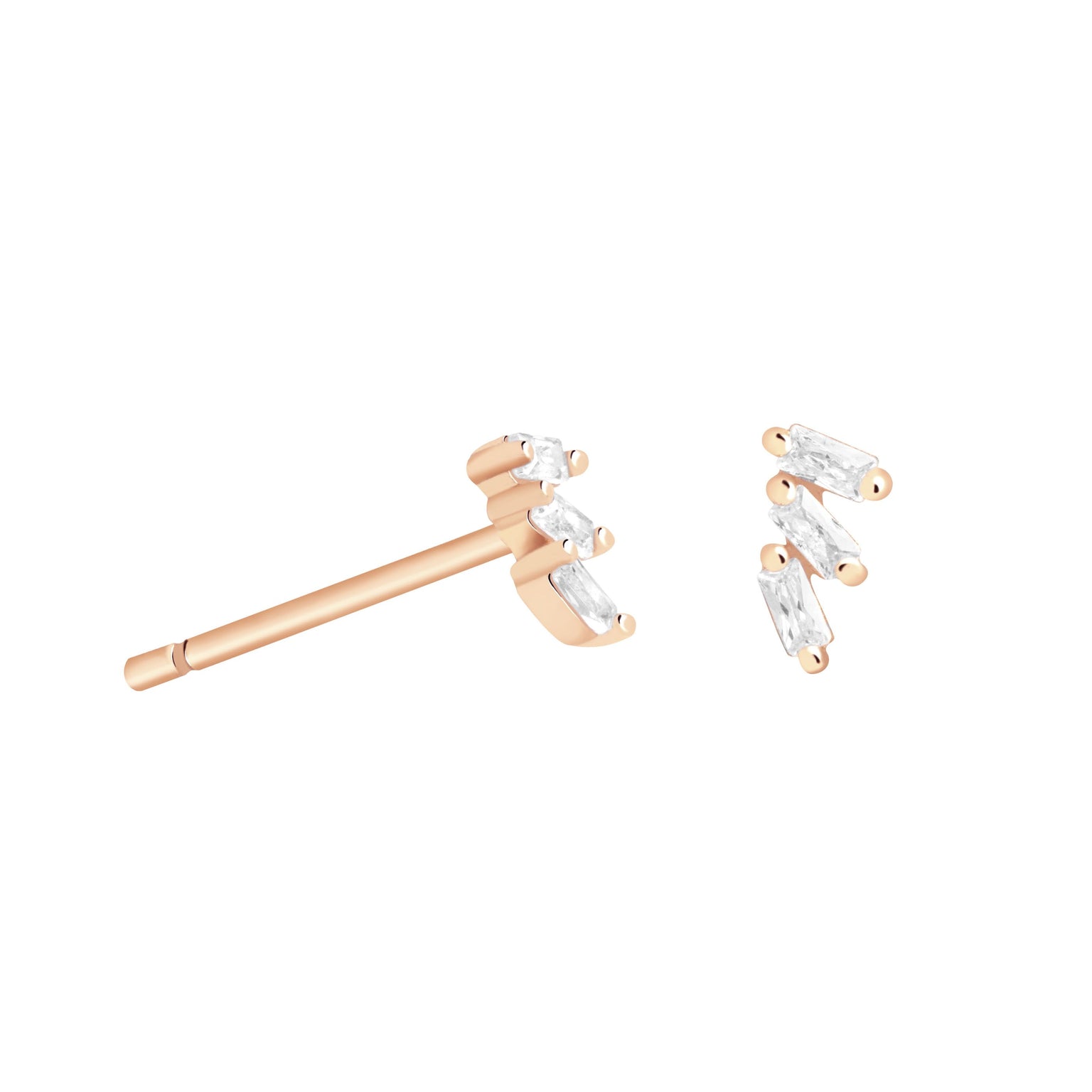 Baguette Crystal Stud Earrings in Rose Gold