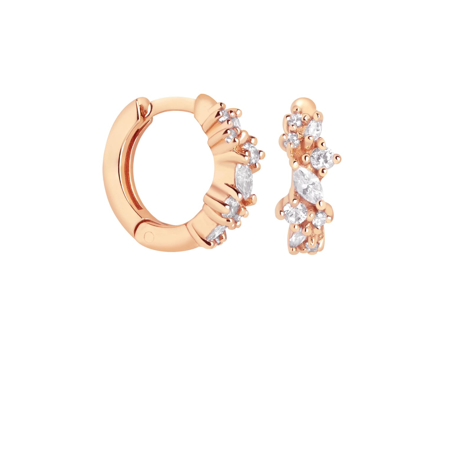 Crystal Cluster Huggies in Rose Gold