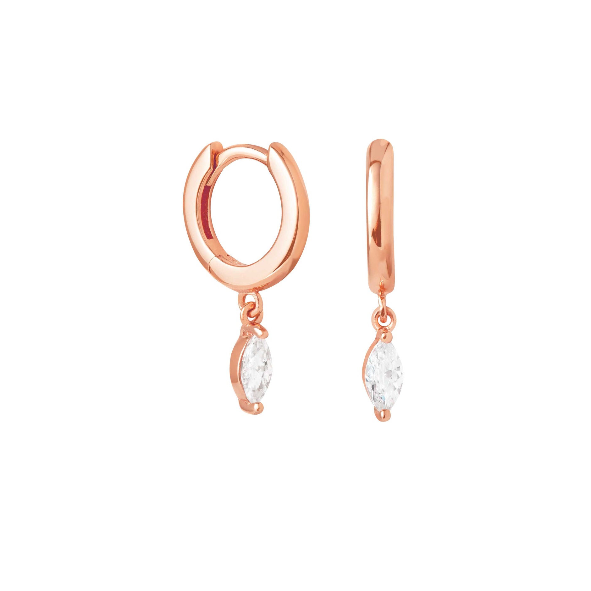 Navette Charm Huggies in Rose Gold