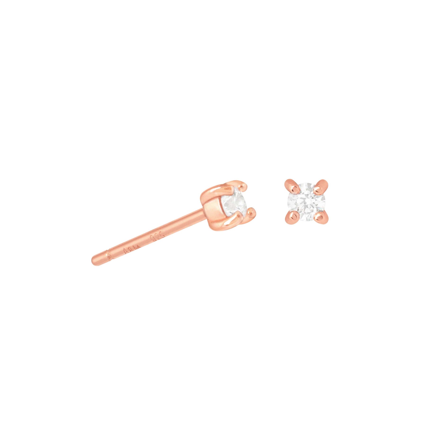 April Birthstone Stud Earrings in Rose Gold with Clear CZ