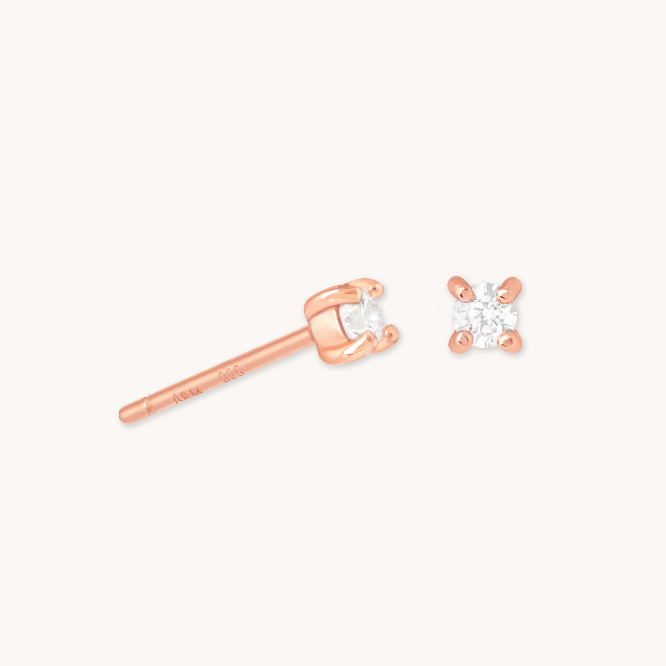 April Birthstone Stud Earrings in Gold with Clear CZ cut out
