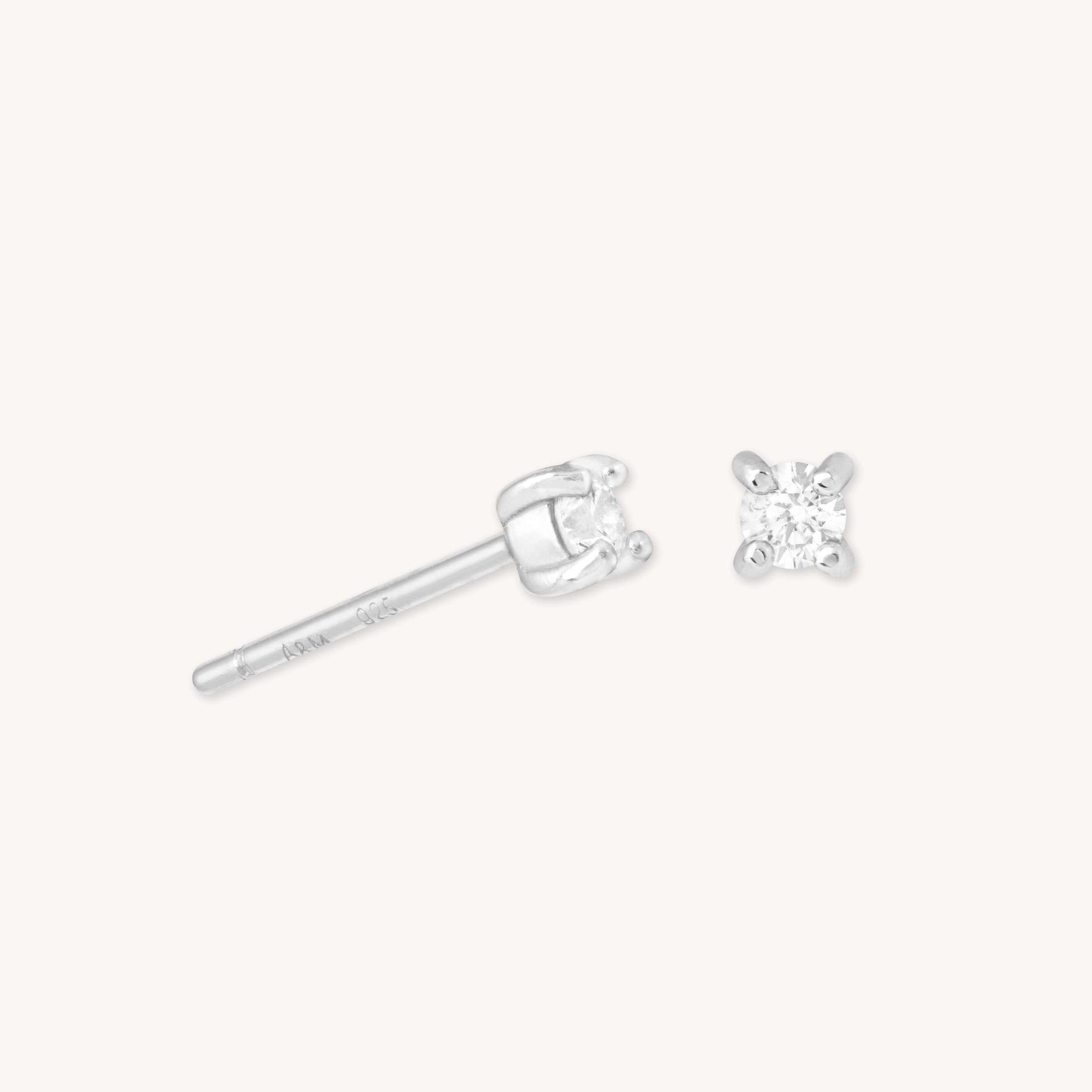 April Birthstone Stud Earrings in Silver with Clear CZ cut out