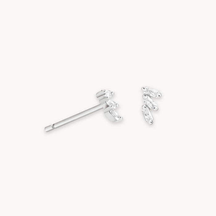 Baguette Crystal Stud Earrings in Silver
