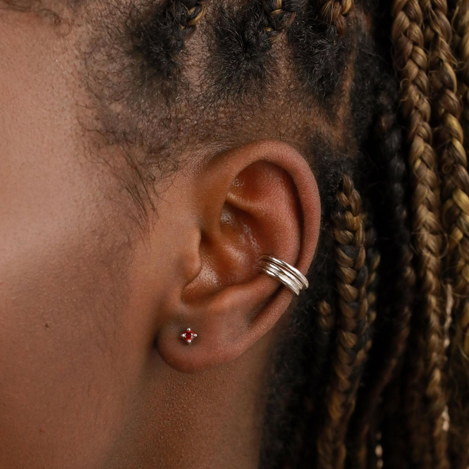 January Birthstone Stud Earrings in Silver with Garnet CZ