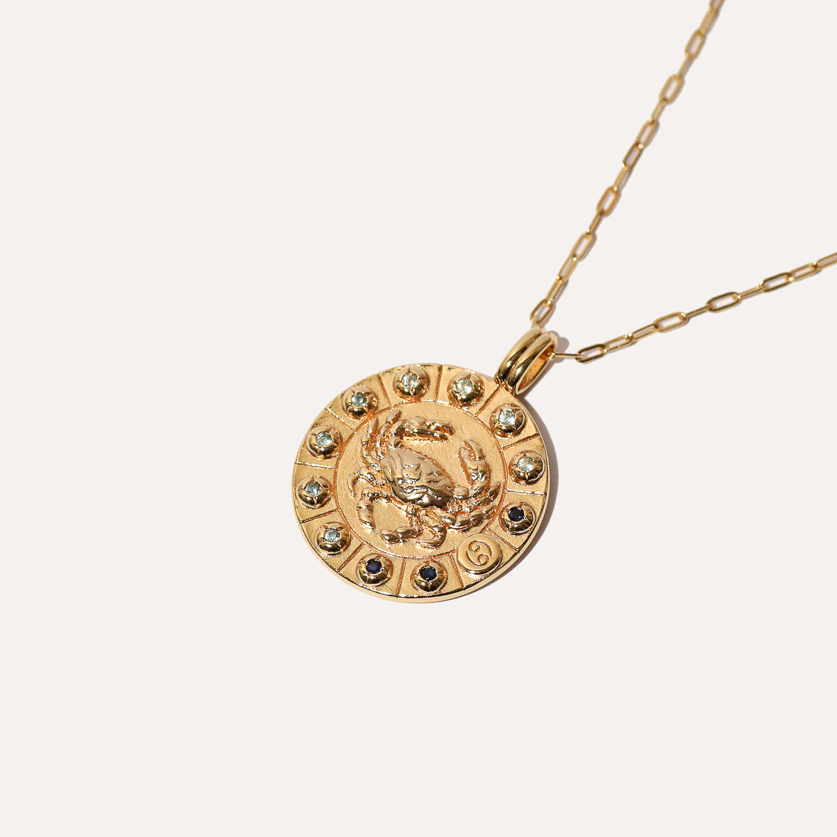 Cancer Bold Zodiac Pendant Necklace in Gold flat lay