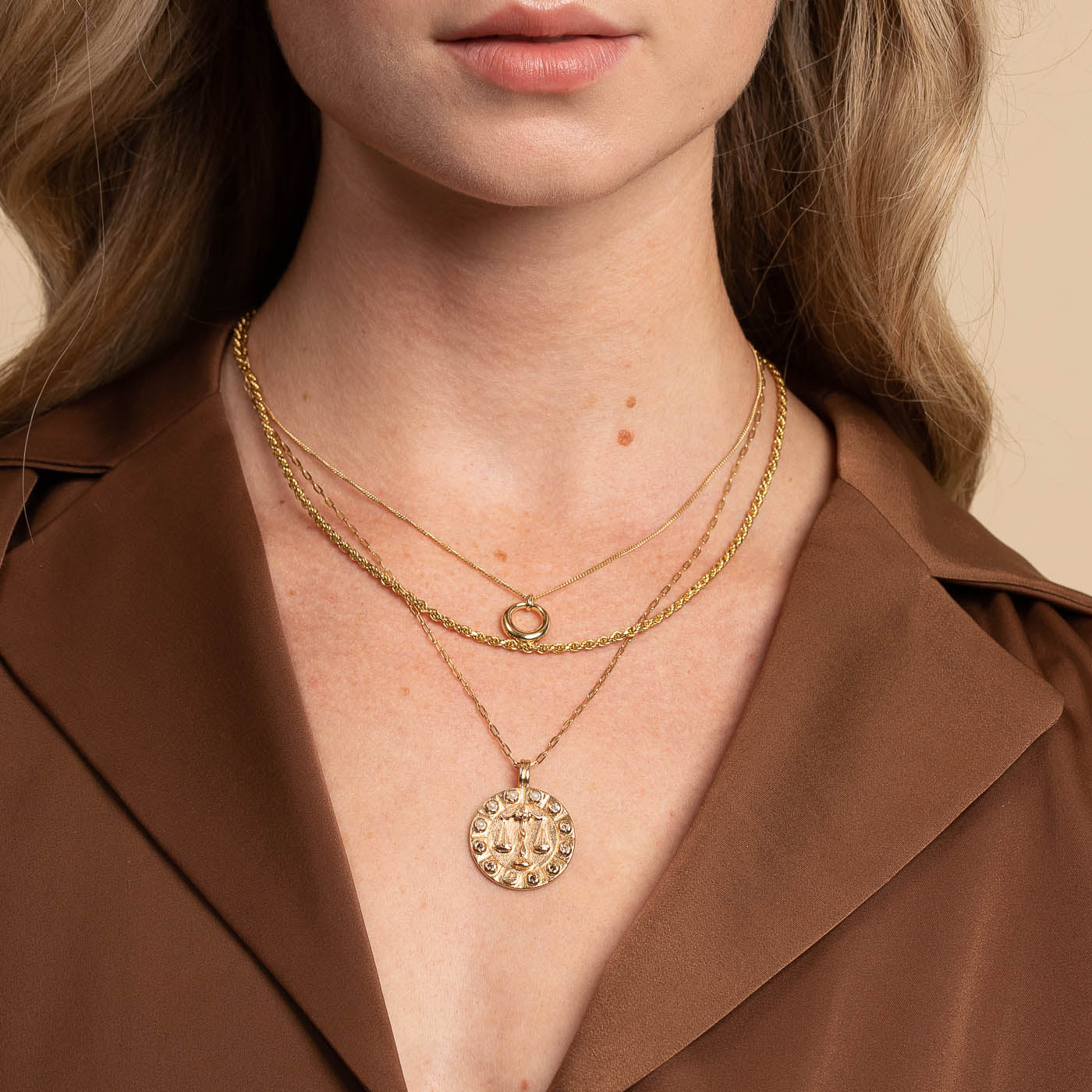14k Two Tone Gold Open Circle Libra Pendant Necklace