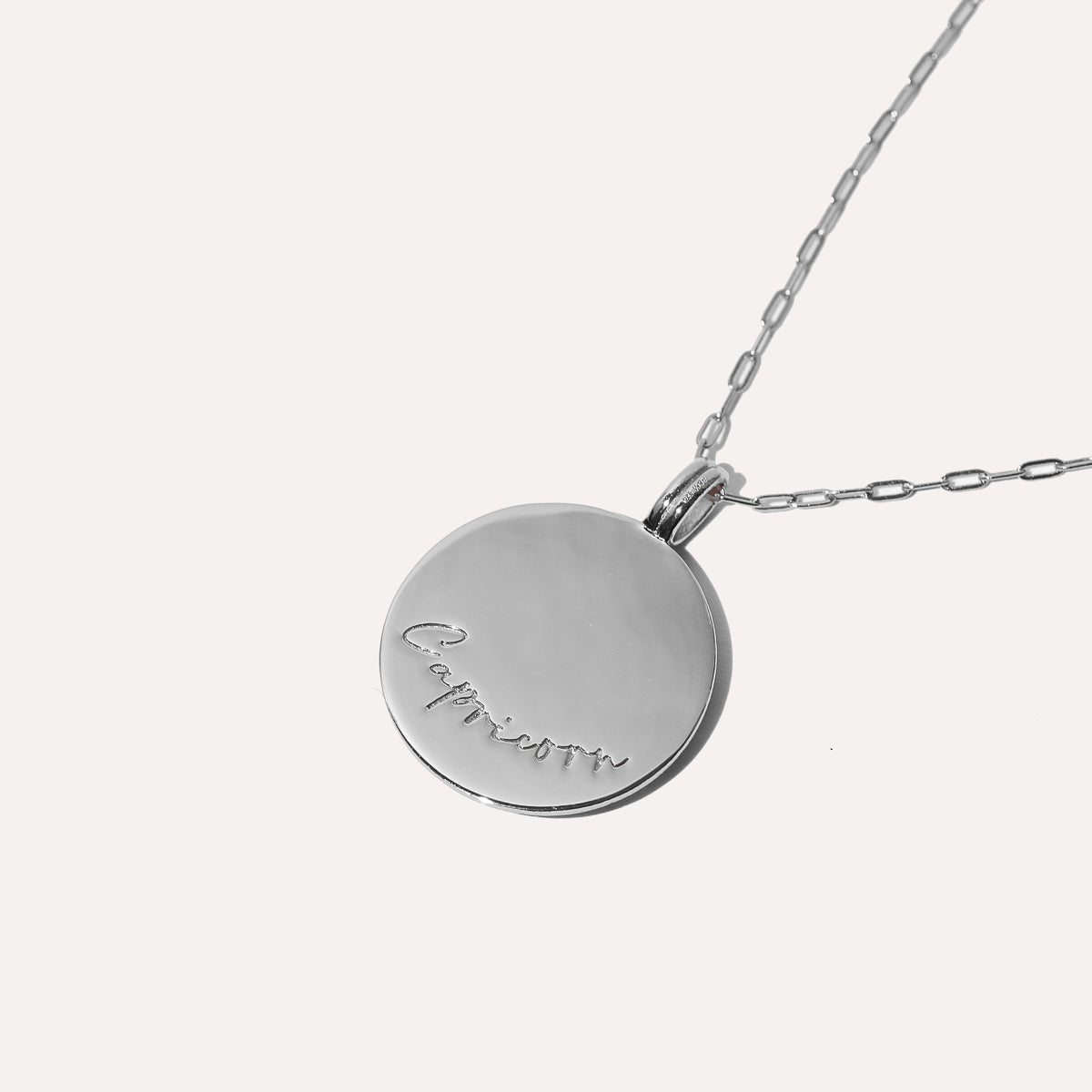 Capricorn Bold Zodiac Pendant Necklace in silver back