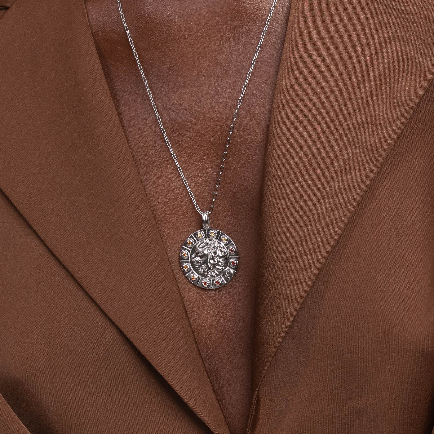 Bold Zodiac Leo Pendant Necklace in Silver worn