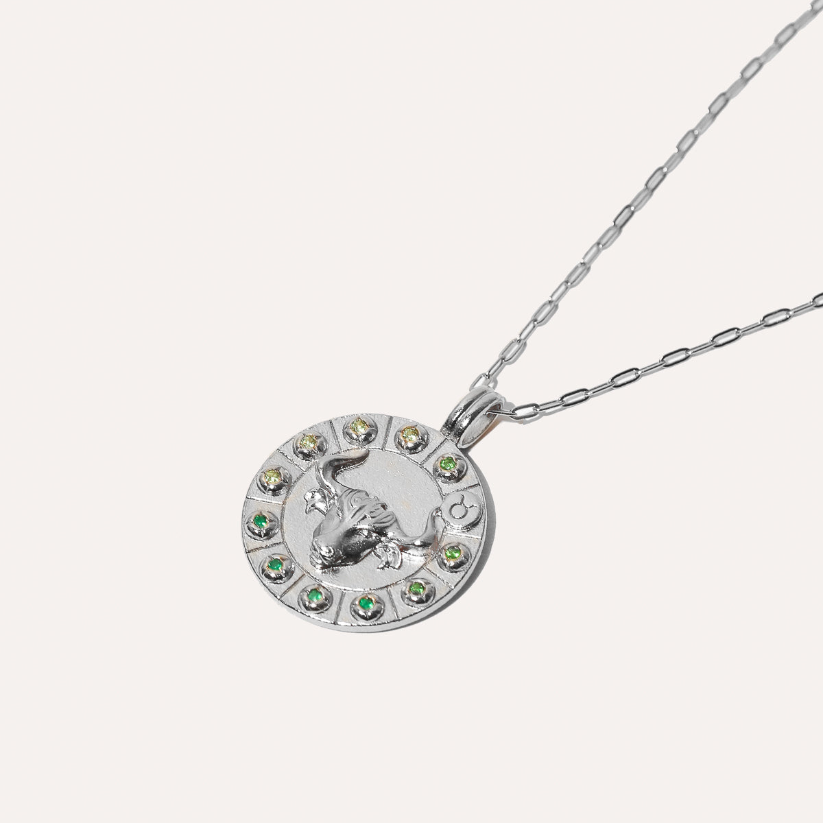 Bold Zodiac Taurus Pendant Necklace in Silver flat lay