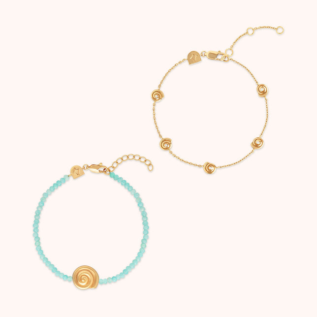 Amazonite Shell Bracelet Stacking Set in Gold