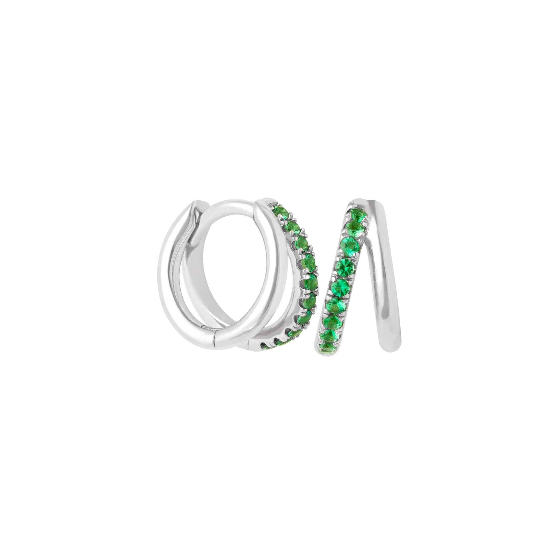 Duo Emerald Hoops in Silver