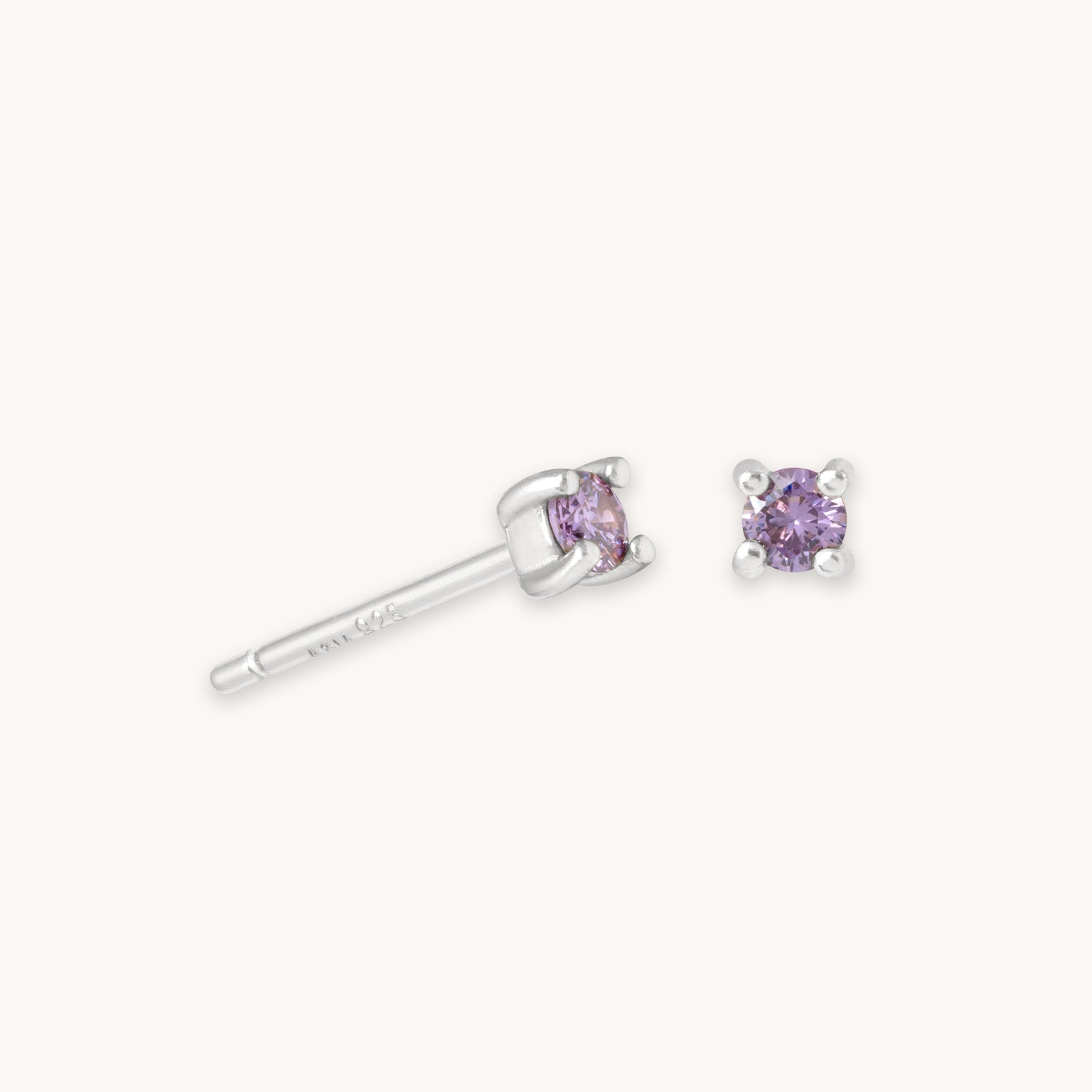 February Birthstone Stud Earrings in Silver with Amethyst CZ