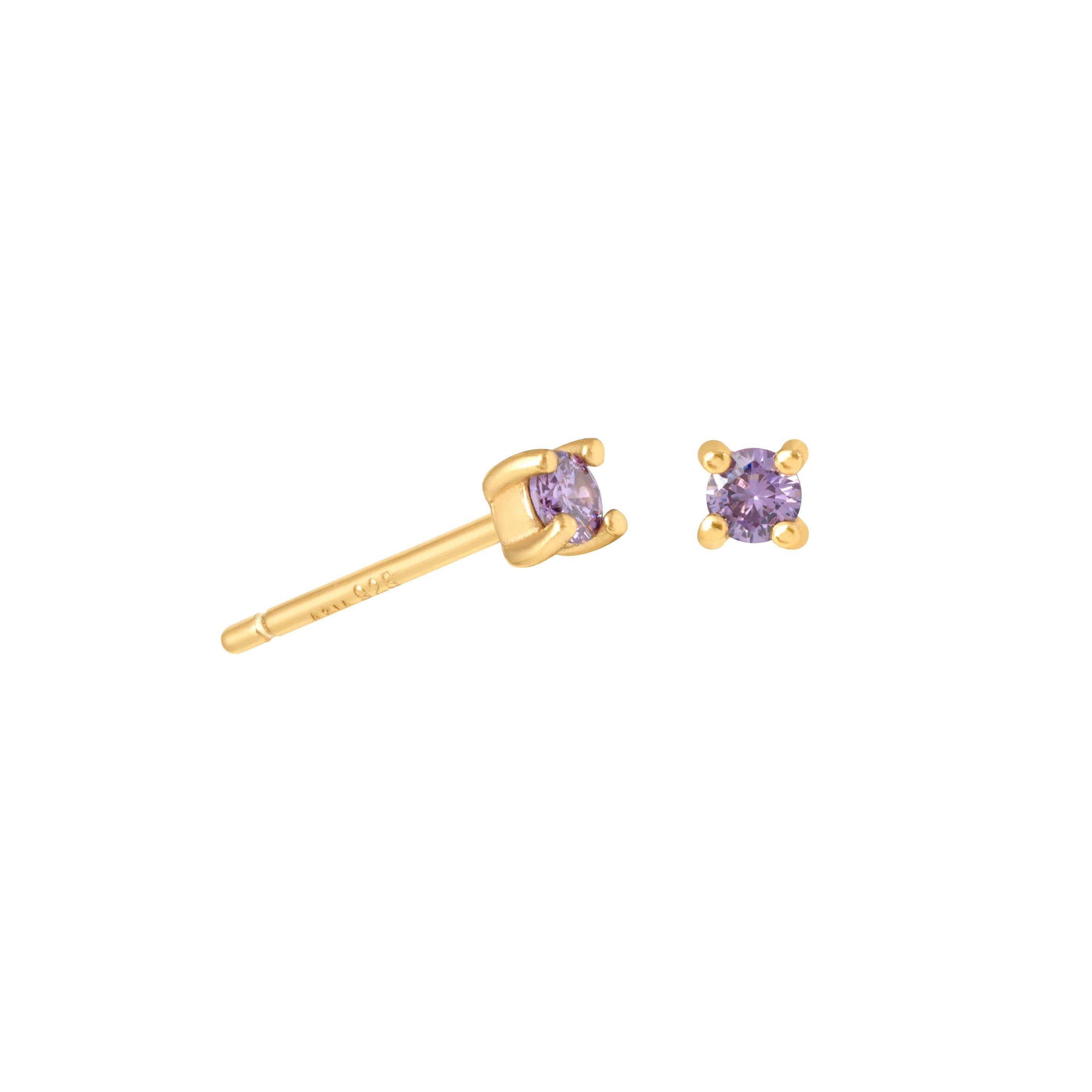 February Birthstone Stud Earrings in Gold with Amethyst CZ