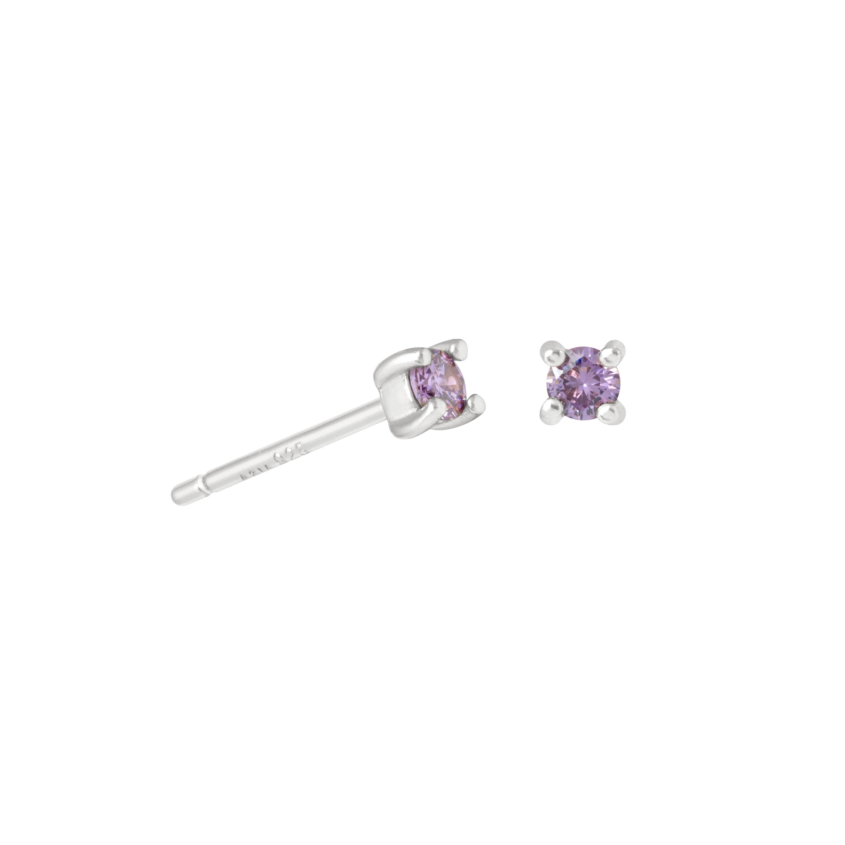 February Birthstone Stud Earrings in Silver with Amethyst CZ