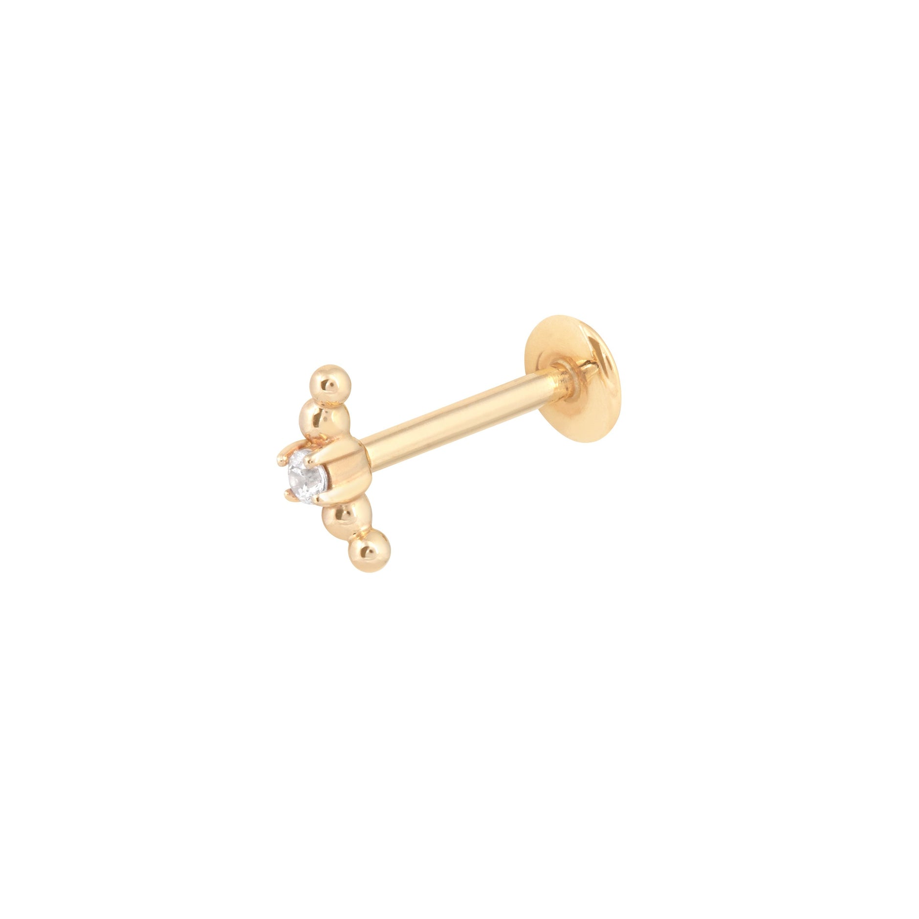 Beaded Curved Piercing Stud in Solid Gold