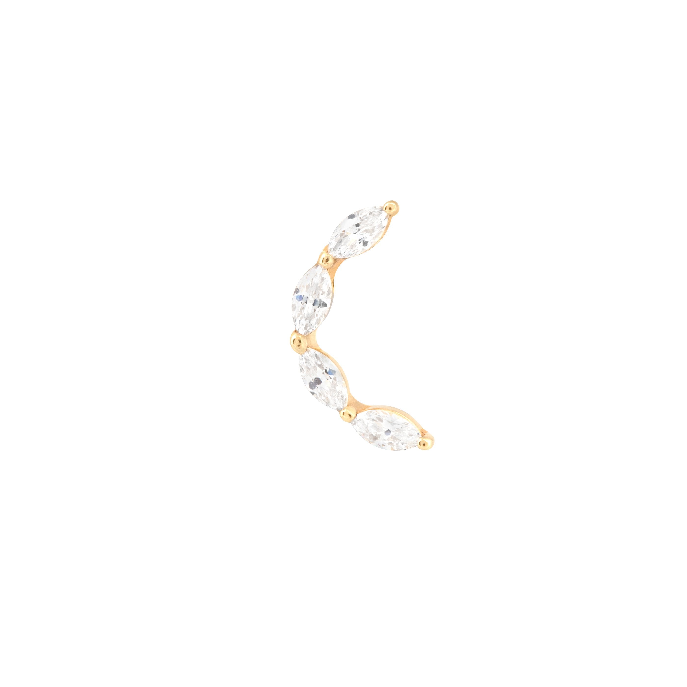 Solid Gold Crystal Curved Piercing Stud