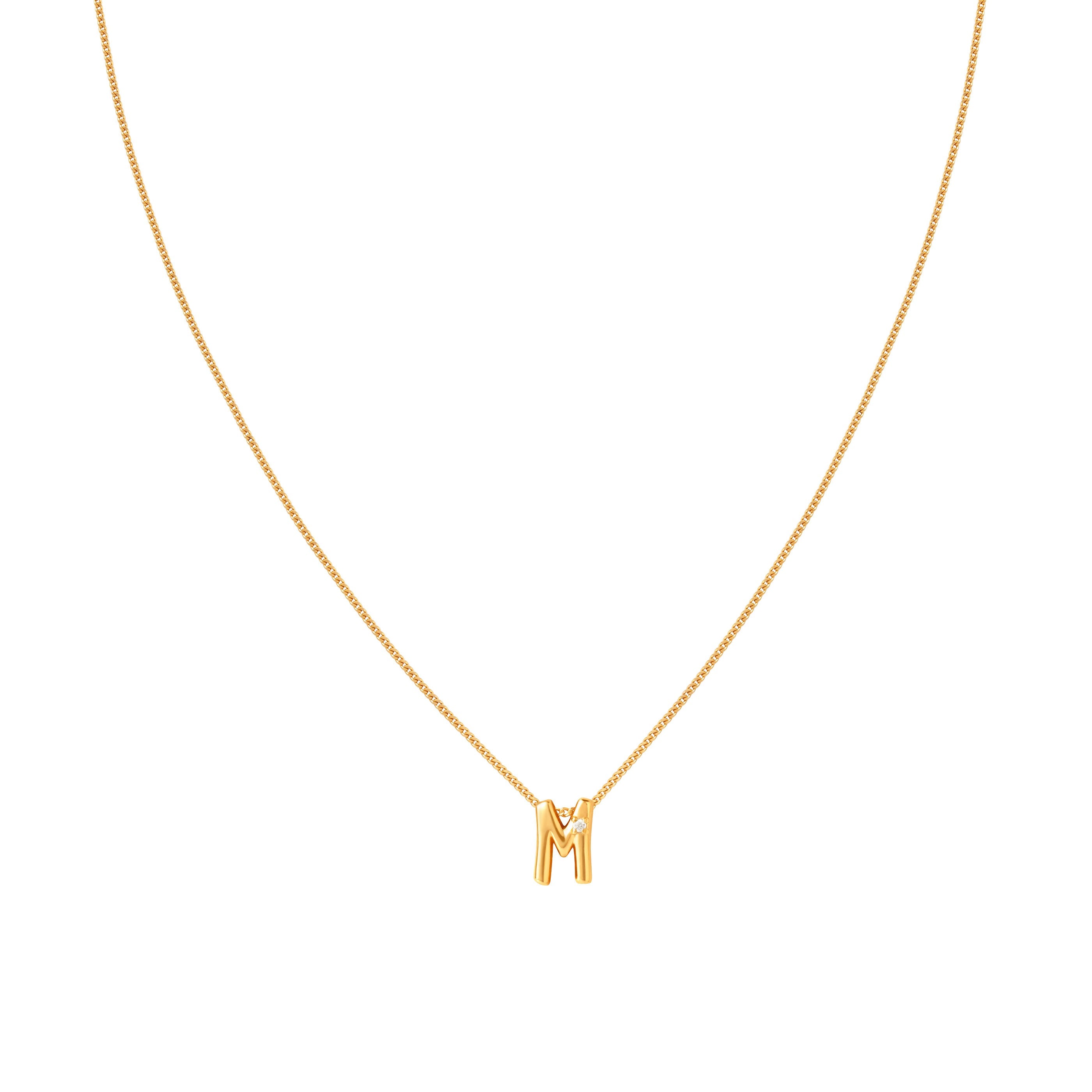 M Initial Pendant Necklace in Gold