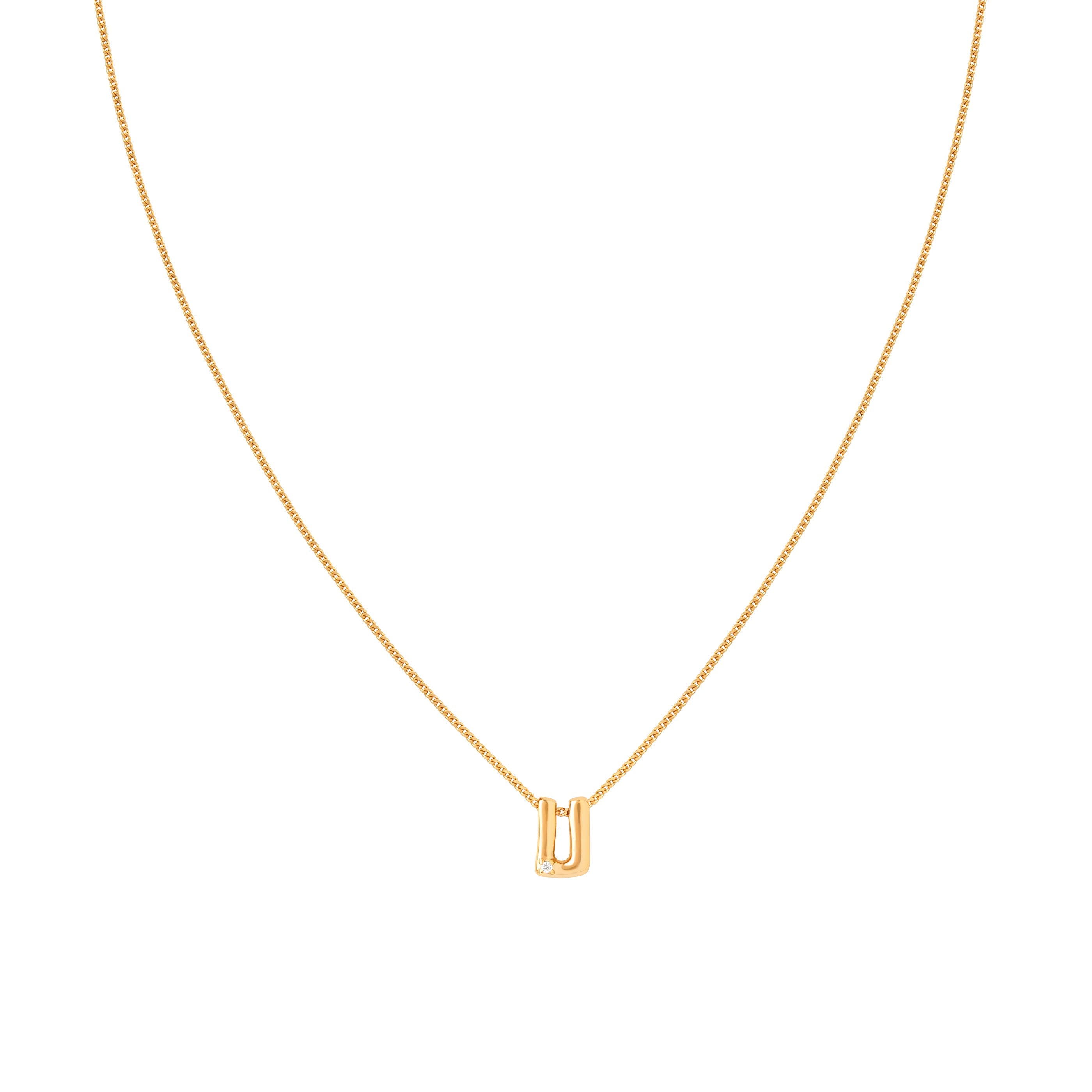 U Initial Pendant Necklace in Gold with U