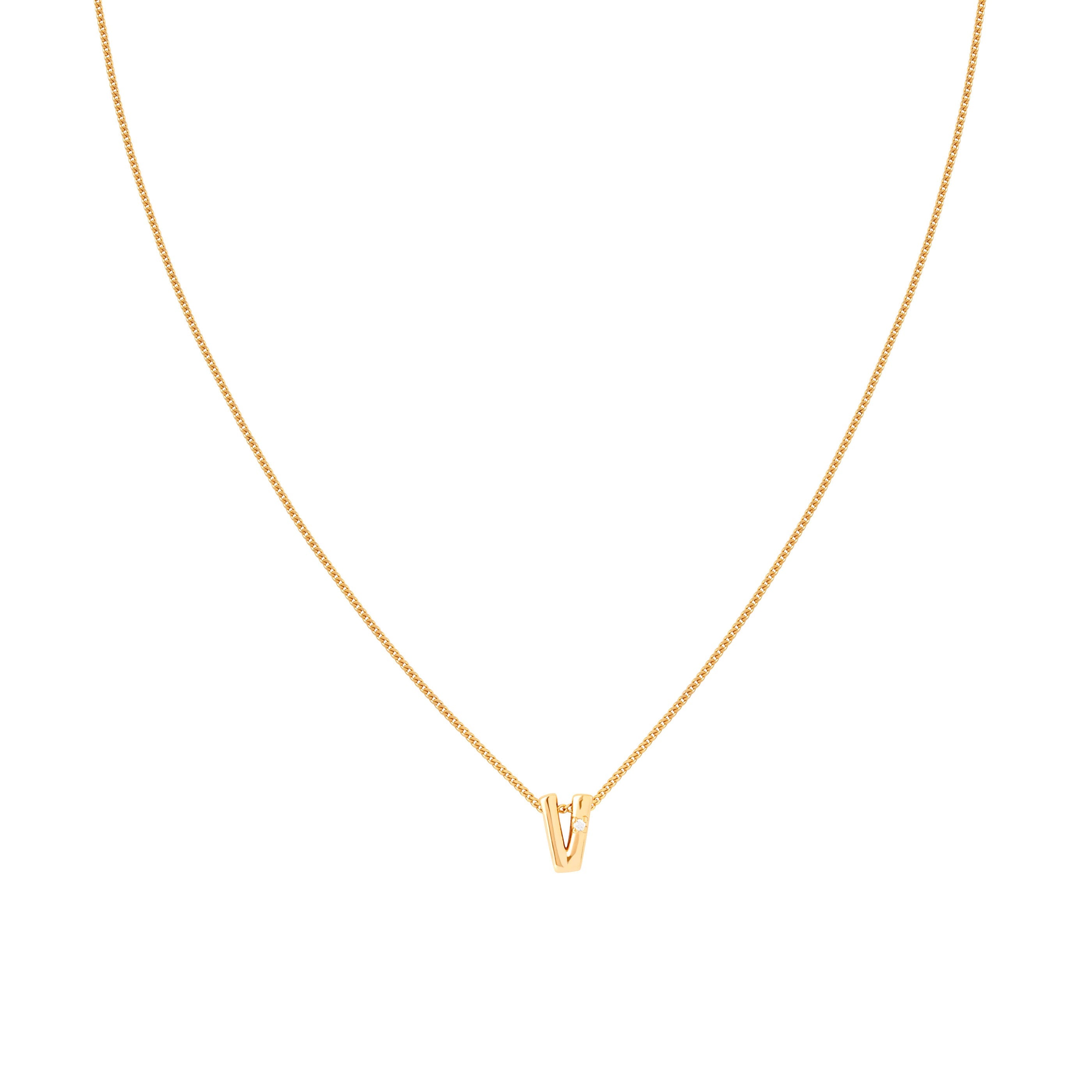 V Initial Pendant Necklace in Gold with V