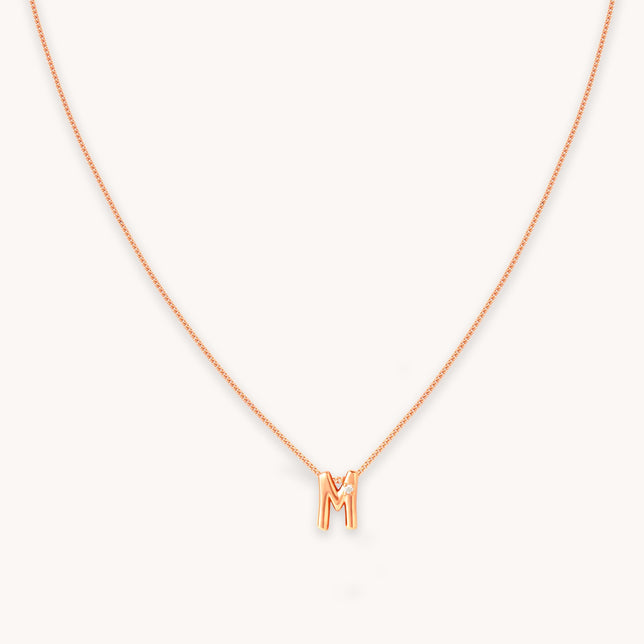 M Initial Pendant Necklace in Rose Gold