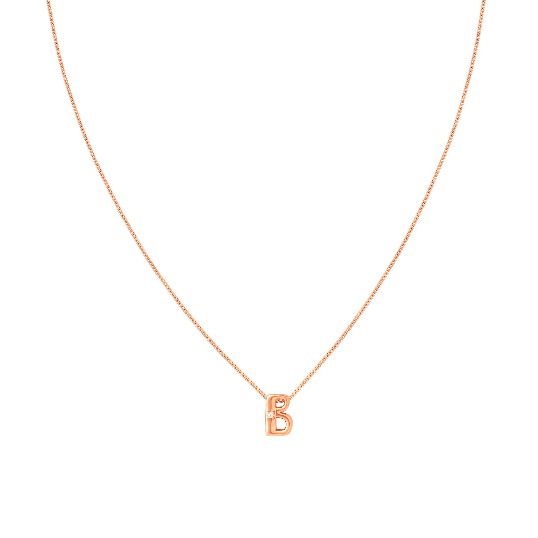 B Initial Pendant Necklace in Rose Gold