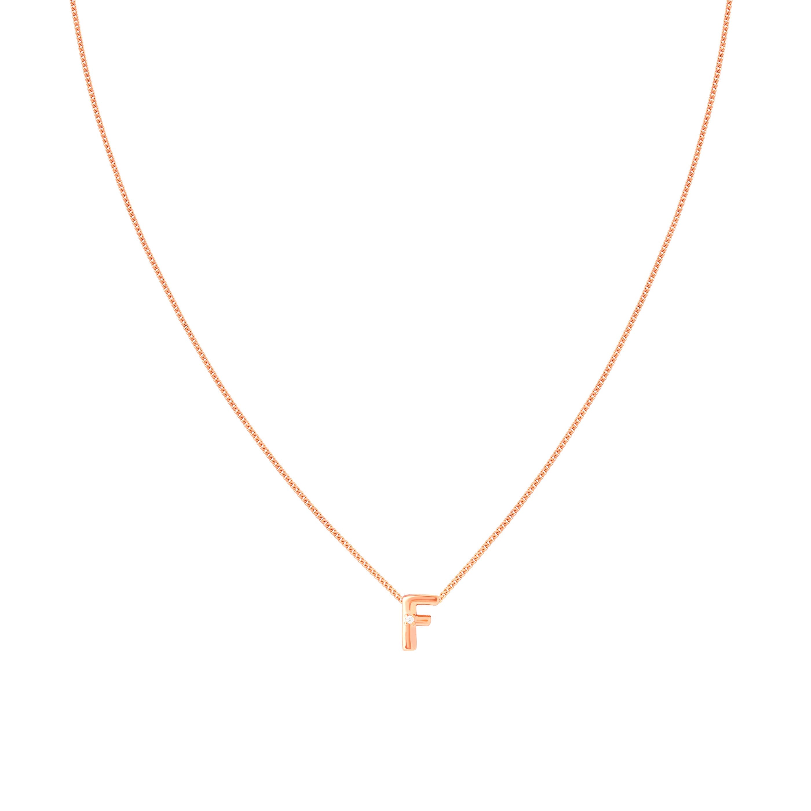 F Initial Pendant Necklace in Rose Gold