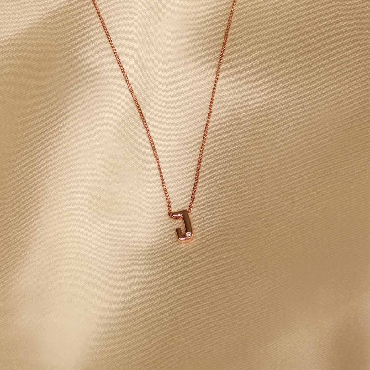 J Initial Pendant Necklace in Rose Gold