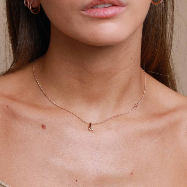 L Initial Pendant Necklace in Rose Gold worn