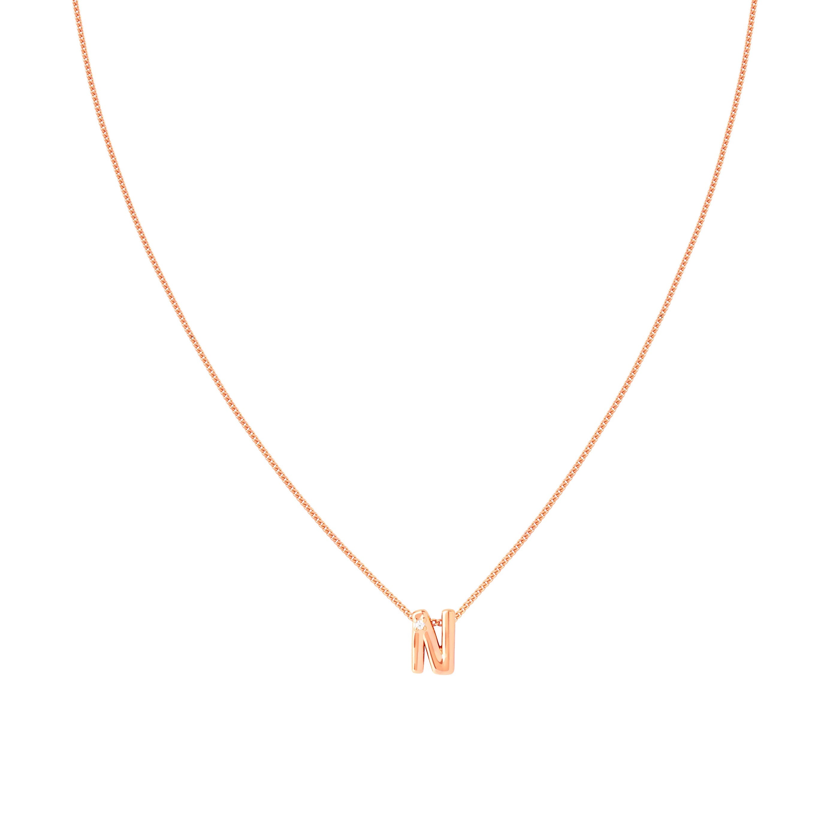 N Initial Pendant Necklace in Rose Gold