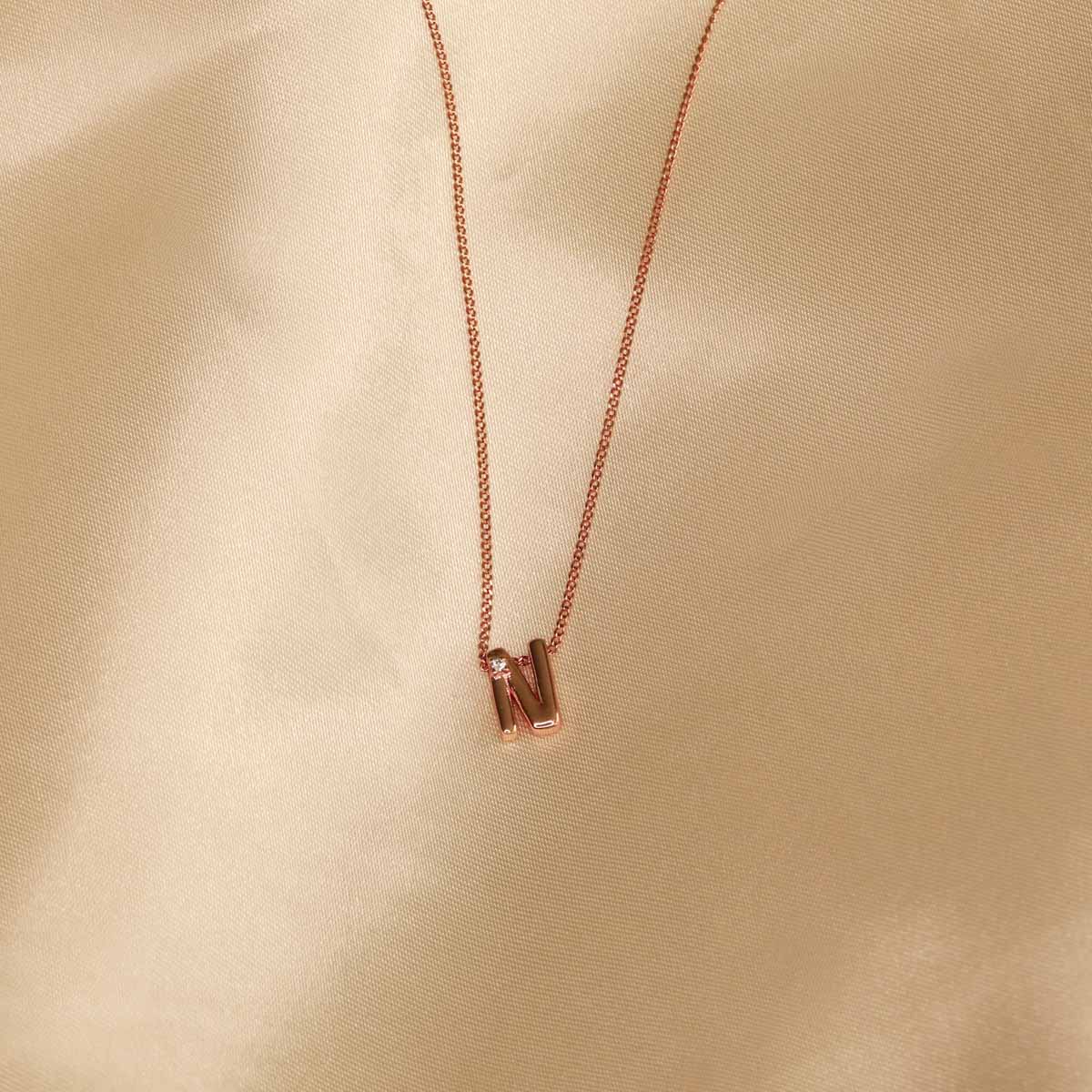 N Initial Pendant Necklace in Rose Gold